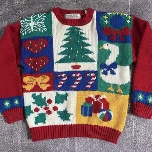 Women's Vintage 90's Karen Scott Acrylic Patchwork Ugly Christmas Sweater Sz S